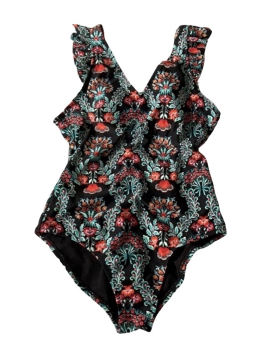 NEW Jessica Simpson One Piece Swimsuit Ruffled Shoulders Turquoise Black Size S